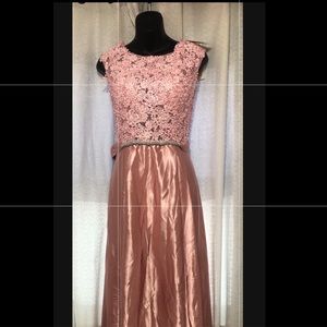 Rose gold satin dress 
Needs ironing .